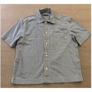 Zara Men's Medium Blue‎ Striped Short Sleeve Button Up Work Shirt
